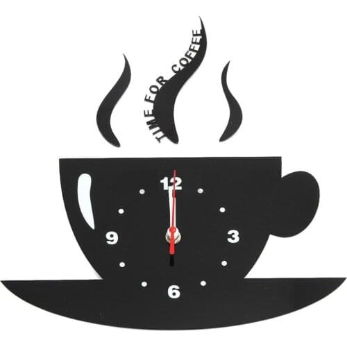 3D DIY Mirror Wall Clock Home Decor Creative Modern Design Acrylic Coffee Cup Living Room Decorative Time for Coffee