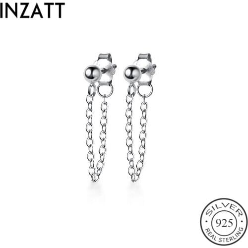 INZATT Real 925 Sterling Silver Chain Geometric Stud Earrings For Fashion Woman Cute Fine Jewelry MInimalist Accessories Gift