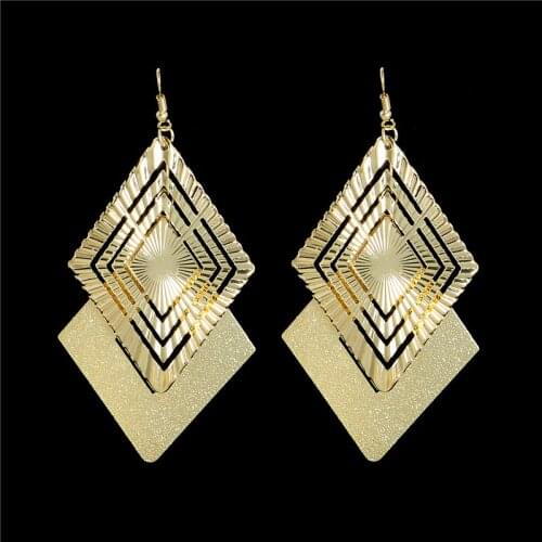 H:HYDE 2017 Fashion Long Earrings For Women 2 Colors Vintage Dangle Earring Drop Gold Color Rhombus Bohemia Earrings DY