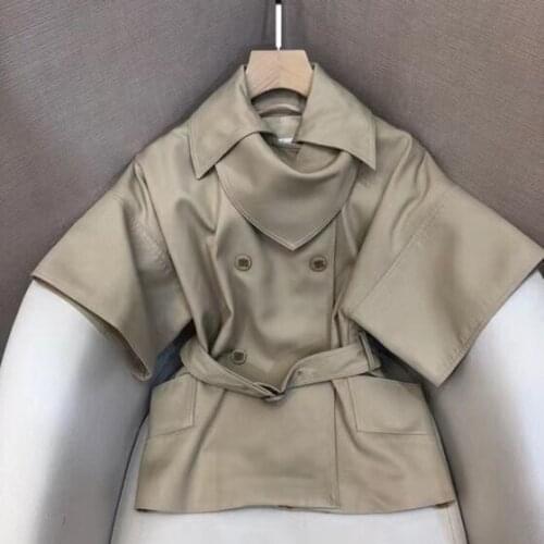 2021 Spring Fall Elegant Office Lady Double Breasted Short Luxury Design Trench Coat