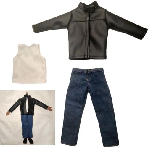 1:6 Scale Female Casual Leather Jacket Vest Jeans Clothes Suit for 12inch Action Figures Girl Body Costume Accessory