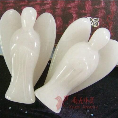 10pcs Natural White Jades Standing Angel Statue Bead Carved Angel Wing Figurine Pendant Classic Jewelry for Family Gift TS10A