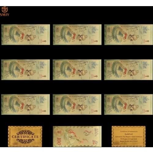 10PCS New Product 2018 Russia World Cup Gold Banknote 100 Rubles in 24k Gold Plated Paper Money Bill For Collection