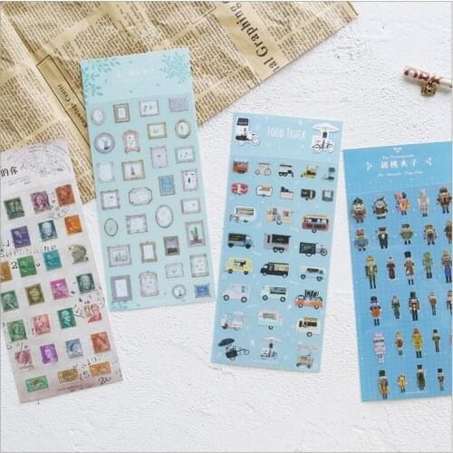 12 Styles Bronzing PVC stickers natural flower leaves nutcrackers food truck Retro Stamp Golden DIY Planner Decoration Stickers