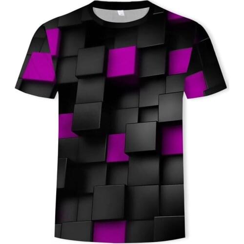 2019 New Brand Plaid T-shirt Mens Geometric T-shirt Mens Stripe T-shirt Leisure T-shirt 3d Color Printing Mens Wear