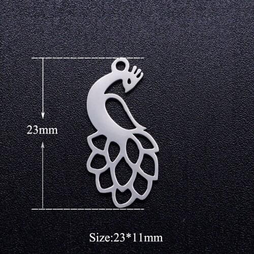 5pcs/lot Beautiful Peacock Stainless Steel DIY Charms Wholesale Factory Sale Never Rust OEM Charm Accepted Jewelry Making Charm
