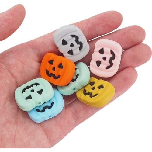 Chenkai 50PCS Silicone Pumpkin Bead BPA Free Baby Teether Halloween Gift Infant Teething Toys For Baby Rattle Pacifier Clip