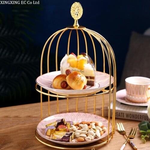 8-inch Tableware Phnom Penh Double Ceramic Plate Nordic Geometric Striped Tray Household Round Snack Dish Bird Cage Cake Stand