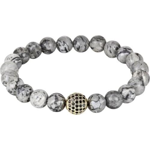 8mm ball gold silver copper cz zircon cubic zirconia beads bohemian Bracelet agate Onyx Stone Bangles tr543