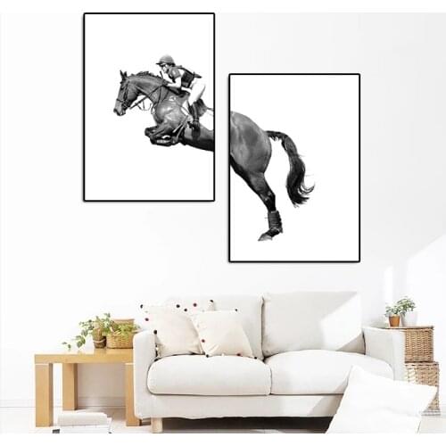 Abstract Black White Paintings Man Ride Horse Wall Art Nordic Canvas Prints and Posters Living Room Bedroom Corridor Decoration