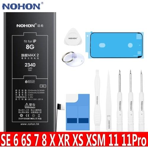 NOHON Battery For iPhone 8 X XR XS MAX 11 Pro 7 6S 6 SE SE2 11Pro XSMAX High Capacity Replacement Bateria For iPhone8 iPhone11