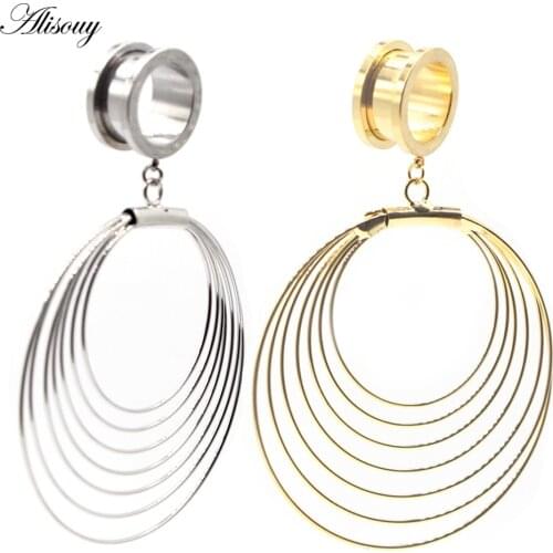 Alisouy 2pcs Screw Ear Piercing Stainless Steel Circle Dangle Plugs Tunnels Body Jewelry Gauges Expander Fashion Gift For Women