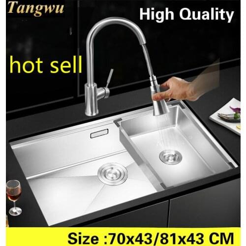 Free shipping Household kitchen manual sink single trough wash up food-grade 304 stainless steel hot sell 70x43/81x43 CM