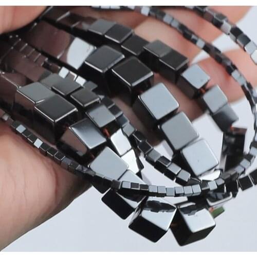 Cube Natural Stone Square Black Hematite beads 2 3 4 6 8 10mm Charm Loose Beads For Jewelry Bracelet Necklace Making DIY Finding