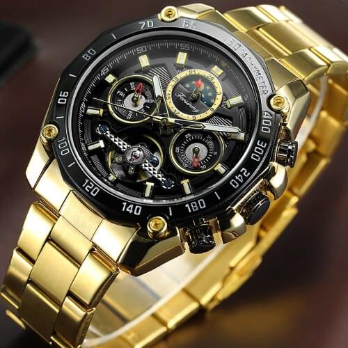 FORSINING 2021 New Mens Multifunction Wristwatches Stainless Steel Automatic Self-Wind Fashion Tourbillon Watch