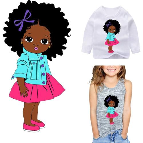Black Little Girl Transfer Iron On Patches For Clothing Thermal Sticker Stripes On Clothes T-Shirt Dress Patch Iron DIY Decal