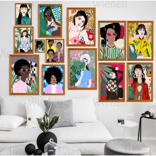 Decoration Picture Wall Art European and American Woman Portrait Cartoon Illustration Canvas Painting Poster Home Decoration