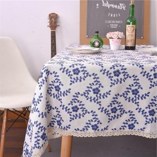 Flower Print Decorative Table Cloth Cotton Linen Lace Tablecloth Dining Table Cover For Kitchen Home Decor