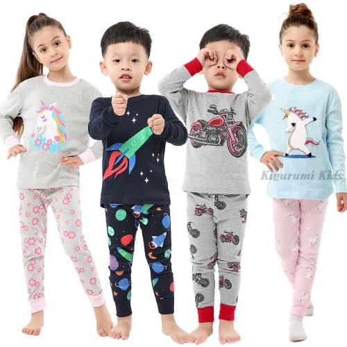 Children Pajama Baby Clothing Set Kids Motorcycle Cartoon Sleepwear Autumn Winter Cotton Nightwear Boys Gray Animal Pyjama Sets