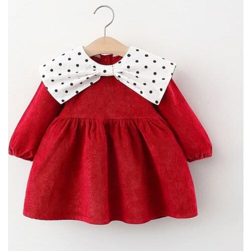 Baby Kids Christmas Red Dress Spring Autumn Princess Party Dress Polka Dot Collar Girl Casual Clothing Casual Vestidos 0-3 Years