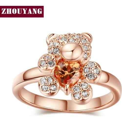 Top Quality Bear Ring Rose Gold Color Ring Health Jewelry Rhinestone Austrian Crystal ZYR104 ZYR129 ZYR130