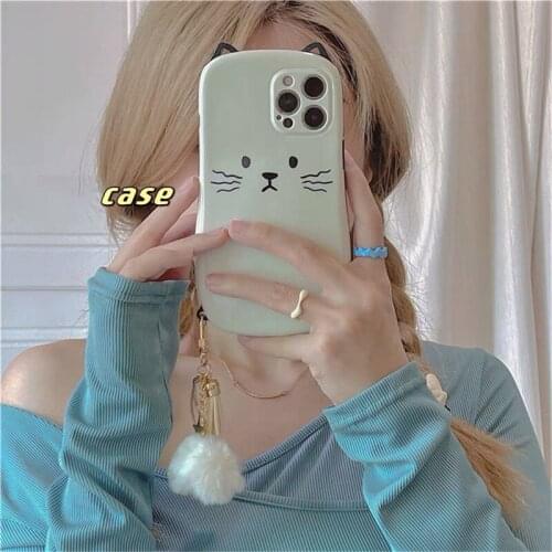 Korea Cute Cat Girl Gift Phone Case For iPhone 11 12 Pro Max Mini SE2 7 8 Plus XS X XR With Pendant kawaii Soft Silicone Cover