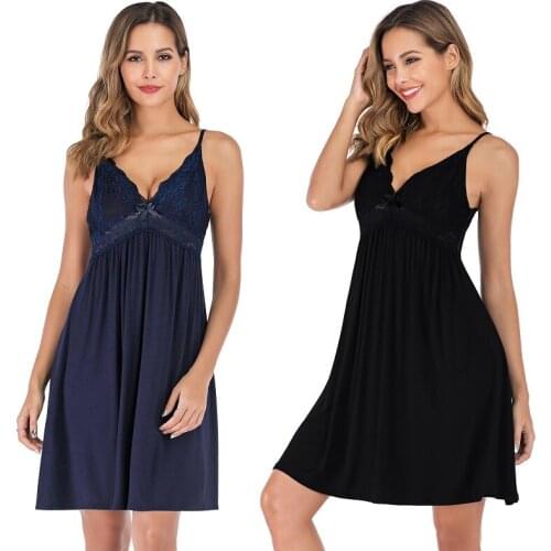 Summer Vestidos Women Sexy Nightwear Lace Femme Dress Sleepwear Modal Nightgown Lingerie Pijama Mujer Chemise De Nuit Homewear