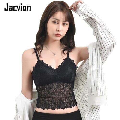 Jacvion Women Sexy Lace Tank Tops V-Neck Floral Wireless Female Padded Vests Tube Tops Wire Free Comfortable
