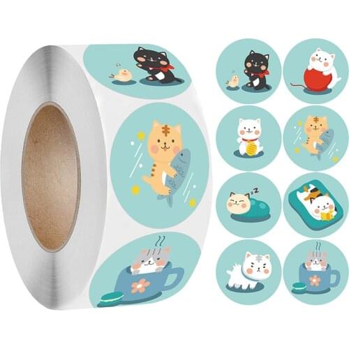 Cute Cat Thank You Stickers Round Cartoon Animal Adhesive Seal Labels For Greeting Cards Gift Decor Stationery Sticker