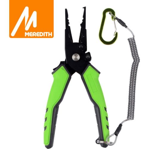 MEREDITH Multifunctional Aluminum Alloy Fishing Pliers Split Ring Cutter Fishing Holder Tackle with Sheath&Retractable Tether