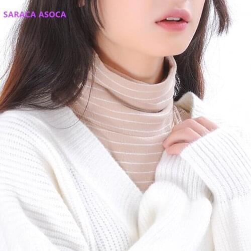 Fashion Knitting Striped Fake Collar Women All Match Elastic Bust Knitted Pullover Turtleneck Sweater Detachable Collar Girls