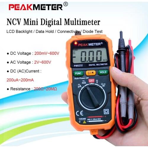 Ammeter Multimeter HYELEC MS8232 Non-Contact Mini Digital Multimeter DC AC Voltage Current Tester Data Hold Auto Power off