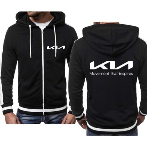 Spring Autumn Hot sale Mens sweatshirt Fashion Mens Hoodie jacket New Kia car logo print Stripe splicing Cotton Mens jacket