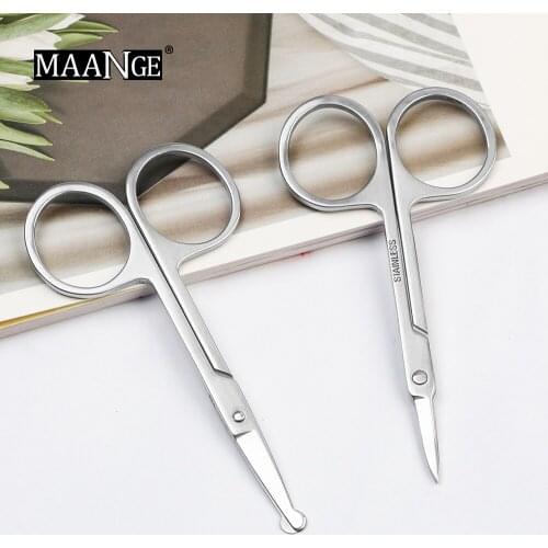 MAANGE 2pcs Small Makeup Scissors Eyebrow Eyelashes Nose Hair Scissor Stainless Steel Face Hair Removal Tools Round Point Head