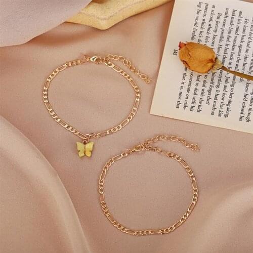 Coxeer Fashion Butterfly Decor Anklet Adjustable Butterfly Foot Bracelet Layered Anklet Bracelet For Women Jewelry Accessories