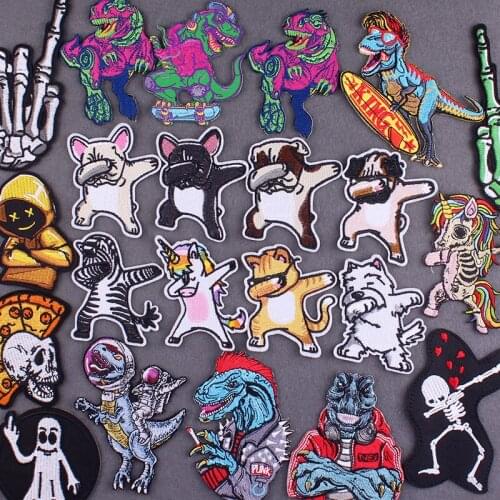 Hippie Animals Patch Iron-On Patches For Clothing Stickers DIY Skull Clothes Stripes Embroidered Patches For Clothing With Iron