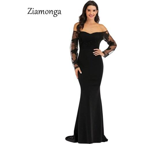 Ziamonga Off The Shoulder Strapless Mermaid Dress Bodycon Backless Lace Long Dress Red Black Sexy Floor Length Club Maxi Dresses