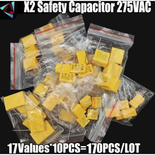 160PCS 16values X2 Safety Capacitor 275VAC 102K-105K 1NF~1UF Assorted Kit