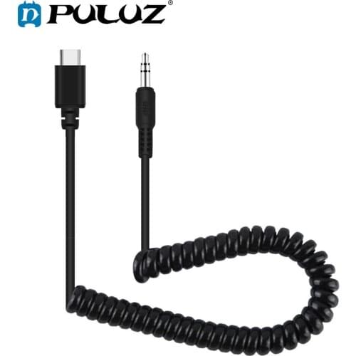 PULUZ 3.5mm TRRS Male to Type-C/USB-C Male Live Microphone Audio Adapter Spring Coiled Cable for DJI OSMO Pocket,Smartphones