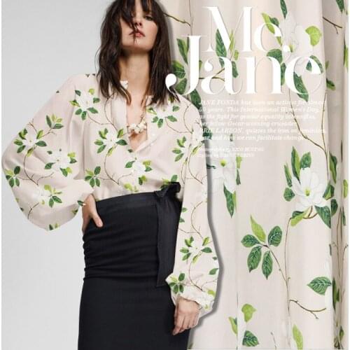 Blue and pink available floral print silk satin silk crepe de chine fabric for dress shirt clothes cheongsam D670