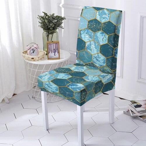 Spandex Dining Chair Cover Elastic Marble Print Modern Anti-dirty Slipcovers Furniture Cover Kitchen Wedding 1/2/4/6PCS