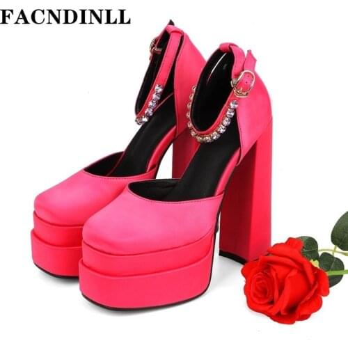 New Sexy Women Pumps Spring Autumn Shoes Thick High Heels Platform Black Red Dress Party Wedding Shoes Retro Mary Janes 34-43