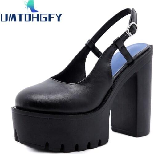 Chuny Heel Slingback Pumps Women High Platform Strappy Heels Black Spring Summer Shoes Ankle Strap Nightclub Plus Size 35-42