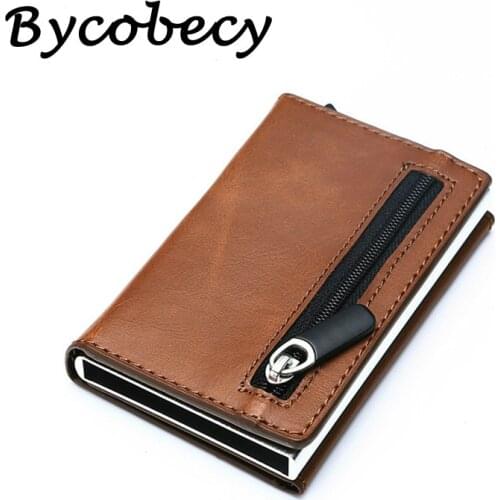 Bycobecy Rfid Smart Wallet Credit Card Holder Metal Thin Slim Men Wallets Pass Secret Pop Up Minimalist Wallet Small Coin Purse