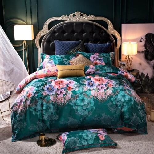 Vintage Blossom Bright Color Flowers Jacquard Bedding Set 100%Cotton Silky Queen King size 4Pcs Duvet Cover Bed sheet Pillowcase