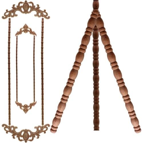 VZLX New Arrival Vintage Wood Carved Corner Onlay Applique Unpainted Furniture Cabinet Decorative Figurines Wooden Miniature