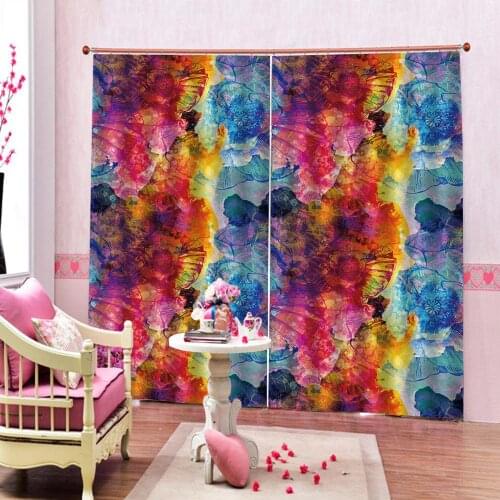 Oil Painting Flowers Printed Shower Curtains Bedroom Curtain Frabic Blackout Curtain 2 Panel With Hooks（ left and right Side)