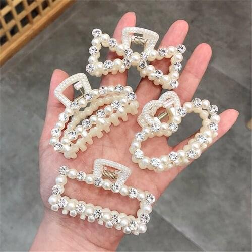 Ins Women Sparkly Rhinestone Hair Claws Girls Sweet Imitation pearl Headband Hair Clips Hairpins Fashion Hair Accessories New