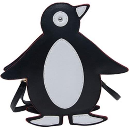 SJ Women Leather Girl Children Shoulder Bags Female Messenger Bag Italy Brand Style Handicraft Design Art Cartoon 3D Penguin