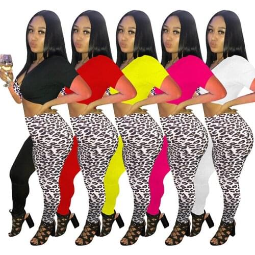 Leopard Patchwork 2 Piece Set Women Summer Clothes Draped Crop Top and Stretchy Legging Sets Streetwear Rave Party Club Outfits